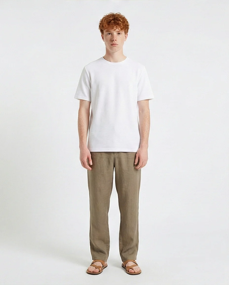 R210242 - Self Pattern Relaxed Summer Tee - White - Image 3