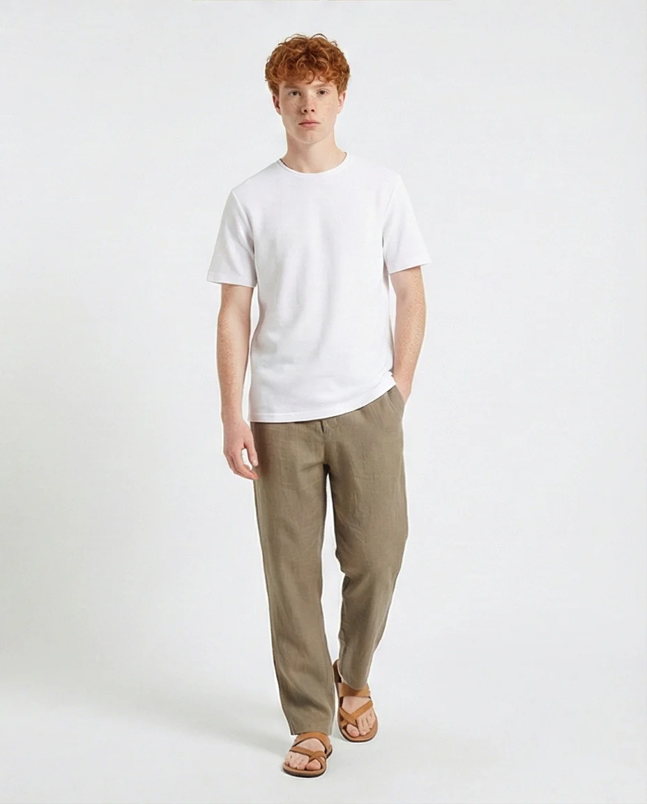 R210242 - Self Pattern Relaxed Summer Tee - White - Image 4