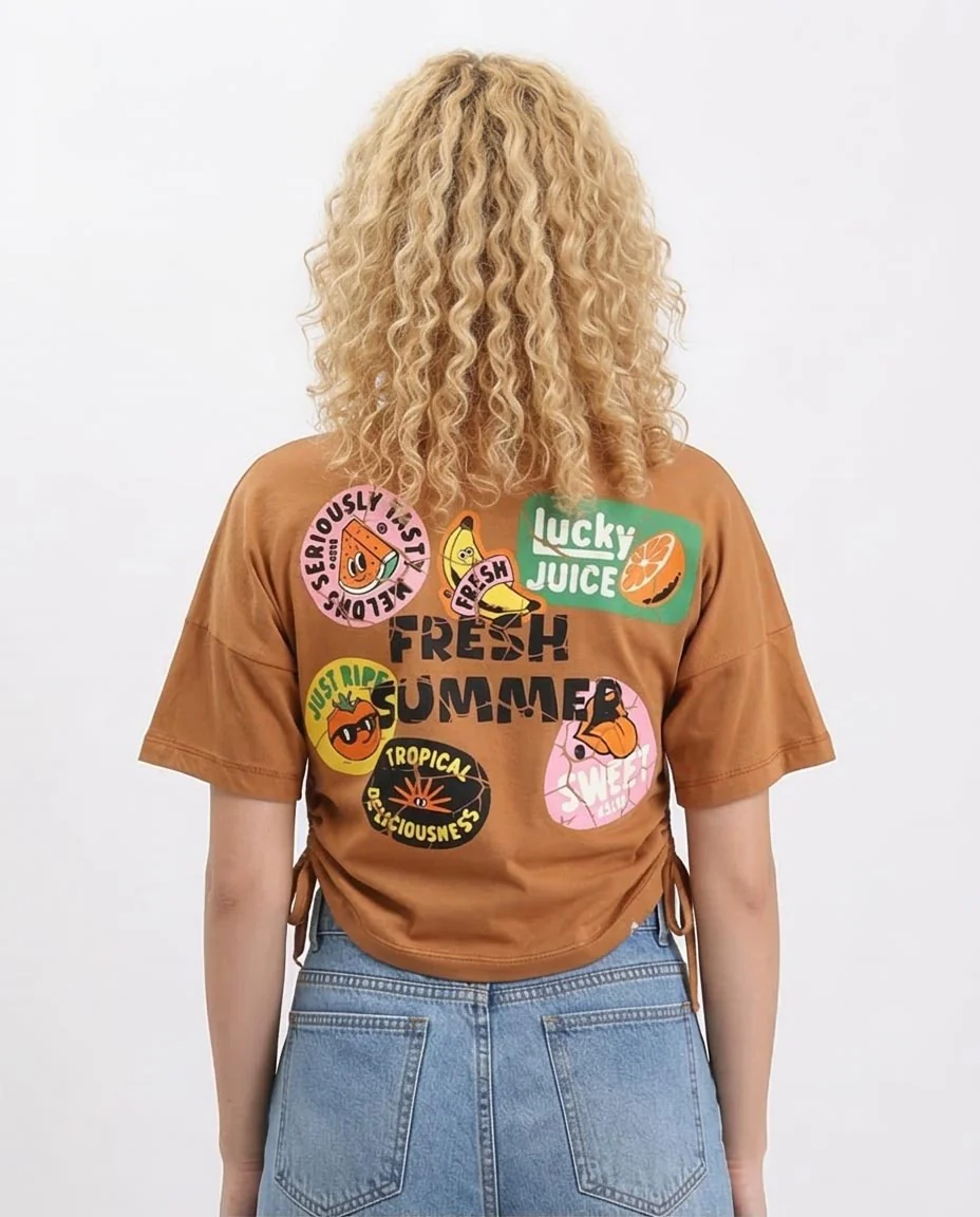 Ravin Fresh Summer Graphics Side Drawstring T-shirt - Cinnamon - R210320 - Image 2