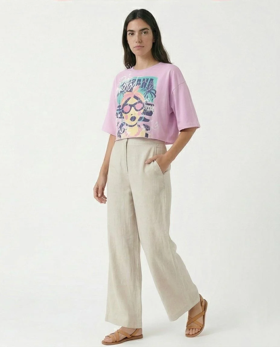 Ravin Havana Pop-Art Graphic Boxy Crop Top - Light Purple - R210323 - Image 5
