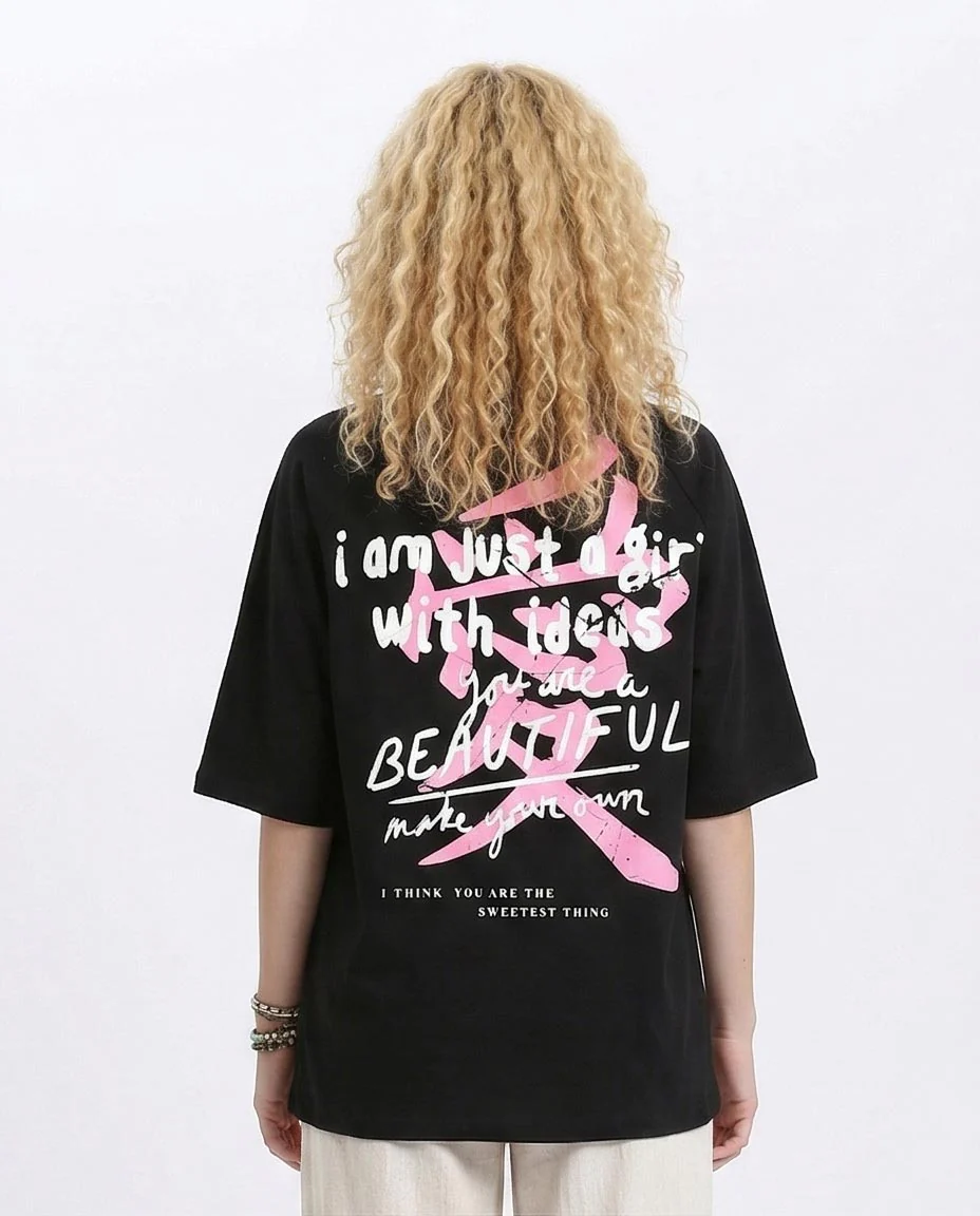 Ravin Women's Oversized Raglan T-Shirt with Graphic Back Print - Black - R210324 - Image 2