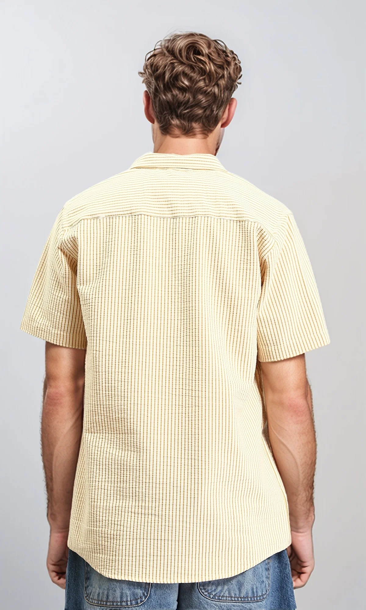 R210503 - Pencil Stripes Short Sleeves Shirt - Beige & Goldenrod - Image 2