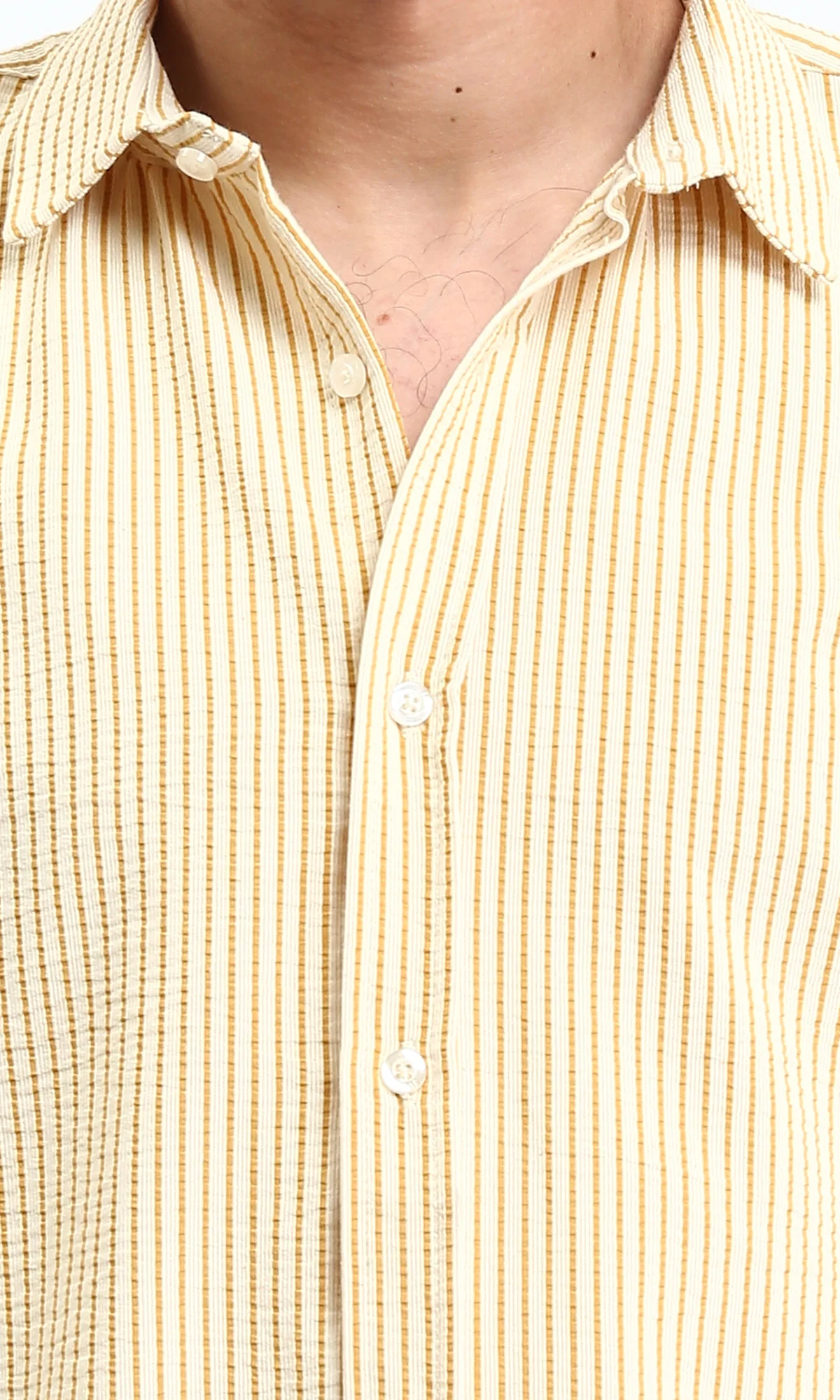 R210503 - Pencil Stripes Short Sleeves Shirt - Beige & Goldenrod - Image 3