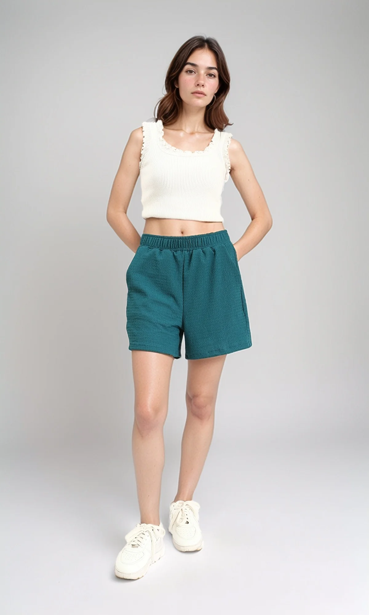 R210505 - Textured Feminine Short with Side Pockets - Teal - Image 4