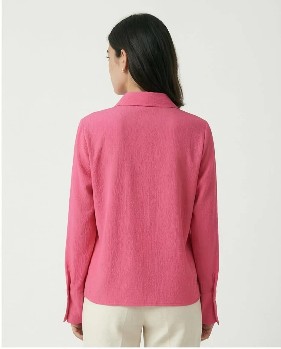 Ravin Women’s Fuchsia Crinkle-Textured Button-Down Shirt – Relaxed Fit - R210509 - Image 2