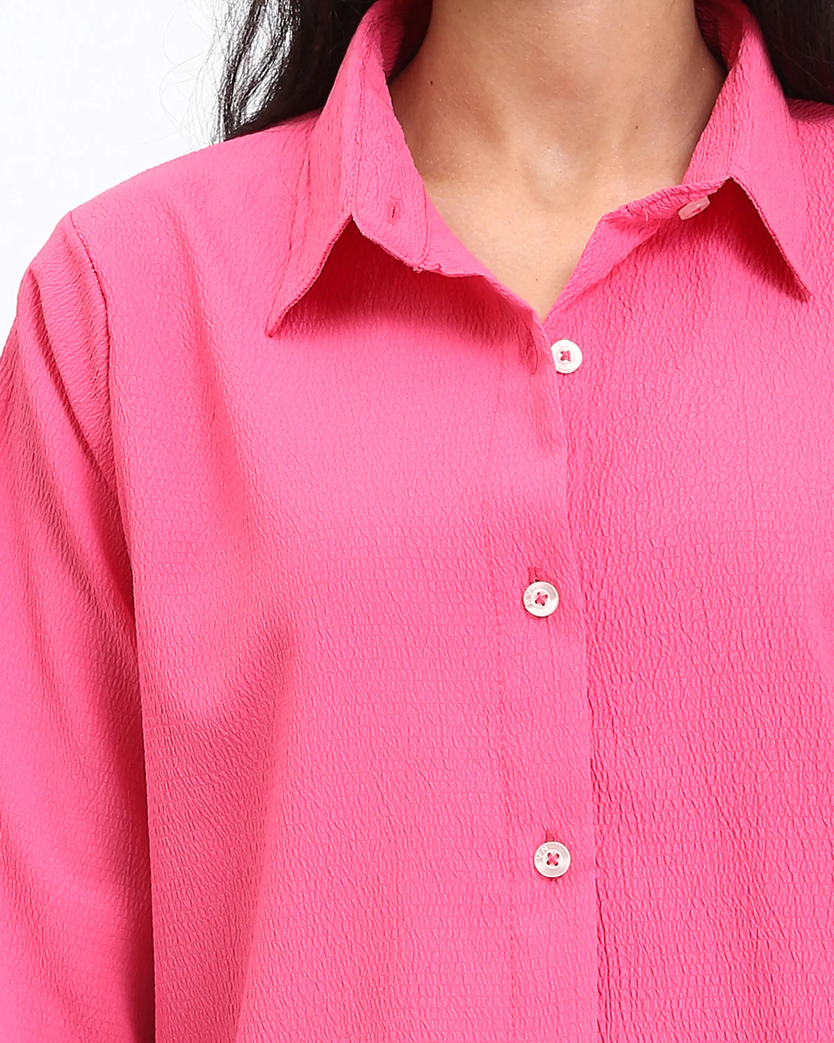 Ravin Women’s Fuchsia Crinkle-Textured Button-Down Shirt – Relaxed Fit - R210509 - Image 4