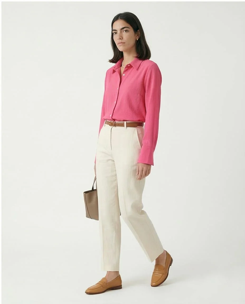 Ravin Women’s Fuchsia Crinkle-Textured Button-Down Shirt – Relaxed Fit - R210509 - Image 5