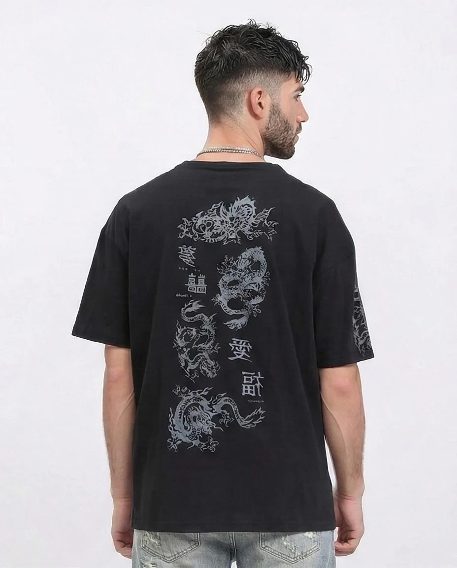 Ravin Men’s Oversized Dragon Graphic Streetwear T-Shirt – Black - R210528 - Image 2