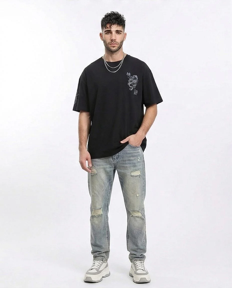 Ravin Men’s Oversized Dragon Graphic Streetwear T-Shirt – Black - R210528 - Image 3
