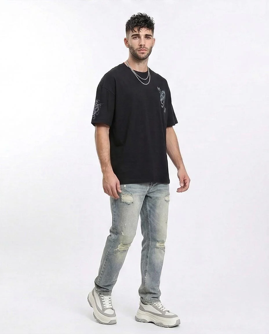 Ravin Men’s Oversized Dragon Graphic Streetwear T-Shirt – Black - R210528 - Image 4