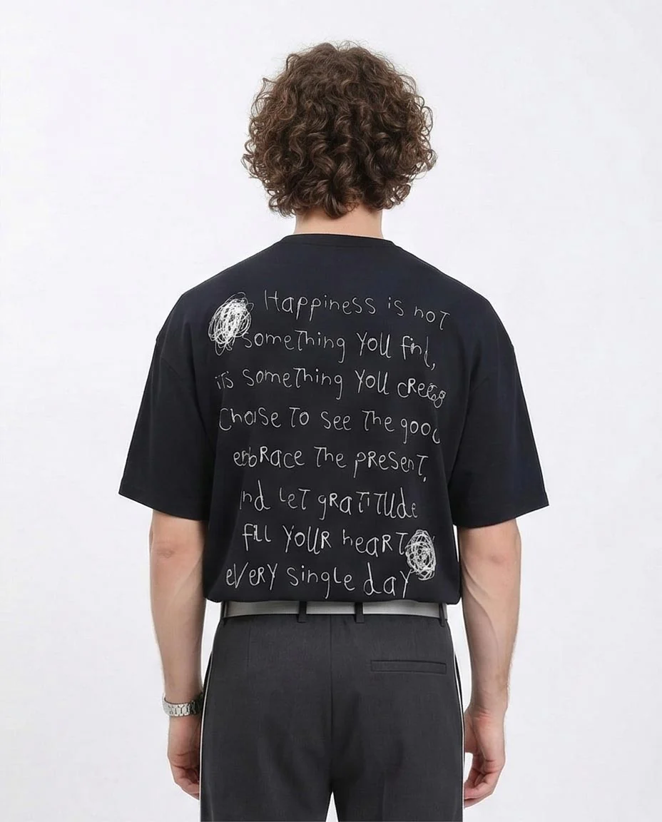 Ravin Men's "Choose Happiness" Oversized Graphic T-Shirt – Black - R210533 - Image 2