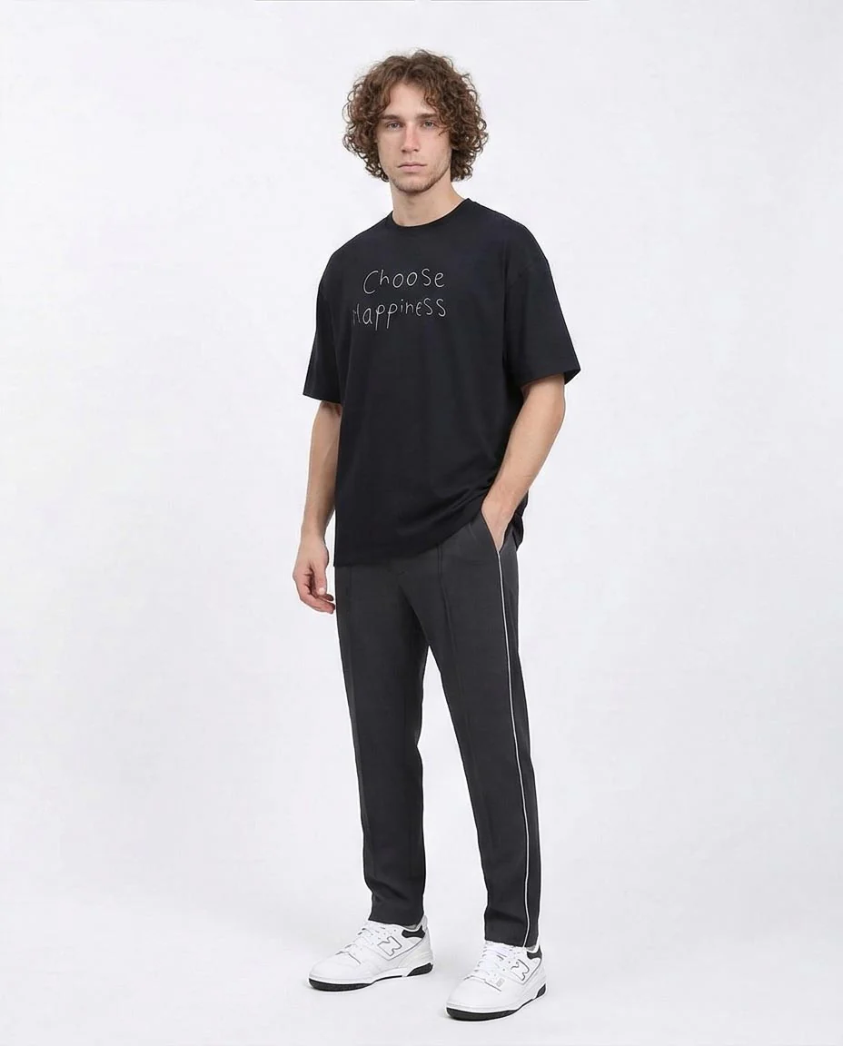 Ravin Men's "Choose Happiness" Oversized Graphic T-Shirt – Black - R210533 - Image 5