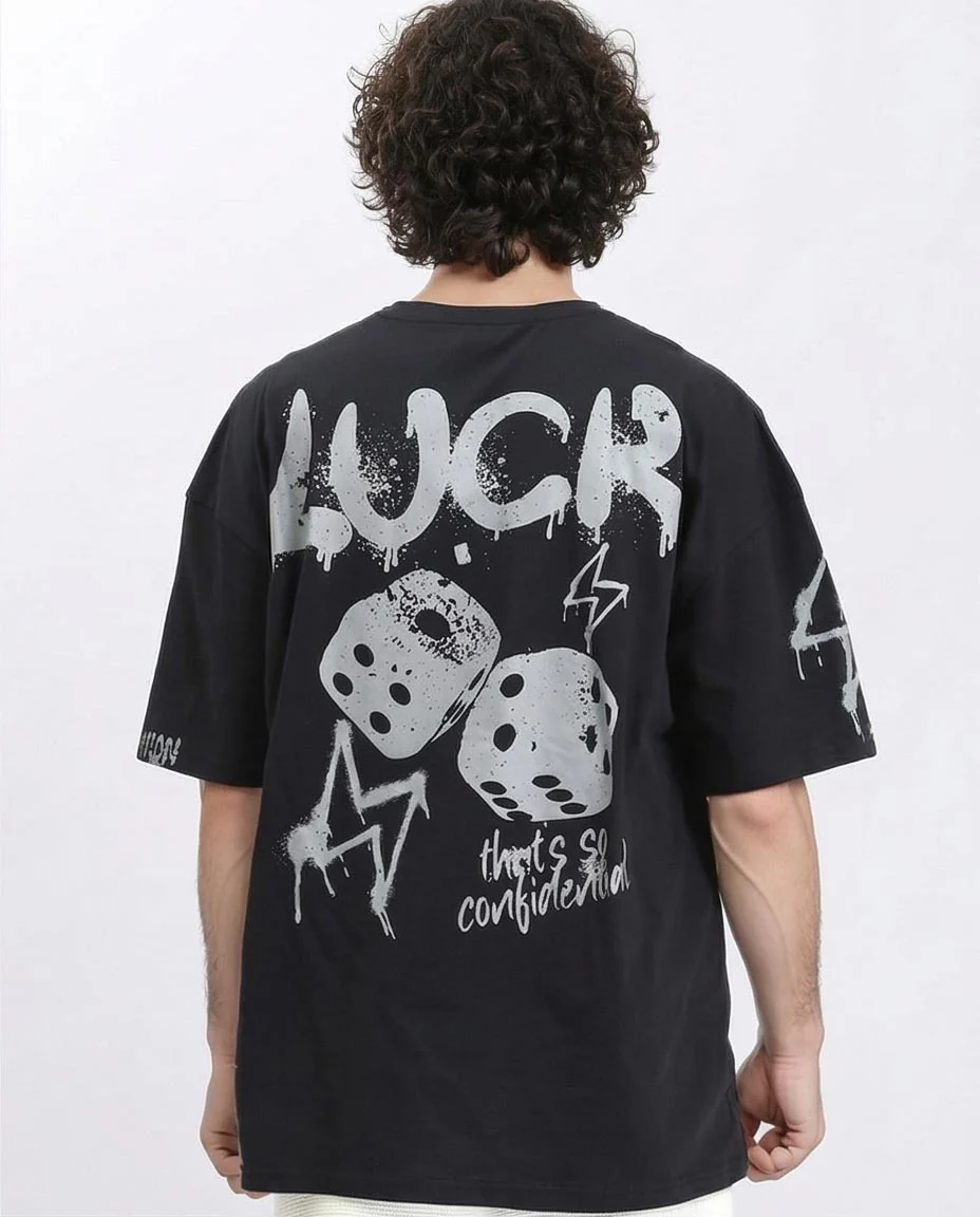 Ravin Men’s Oversized "Don't Blame Your Luck" Graphic T-Shirt - Black - R210534 - Image 2
