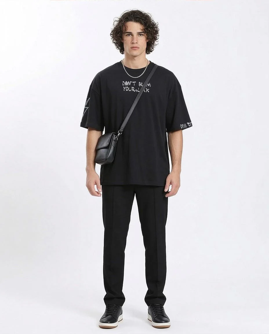 Ravin Men’s Oversized "Don't Blame Your Luck" Graphic T-Shirt - Black - R210534 - Image 3