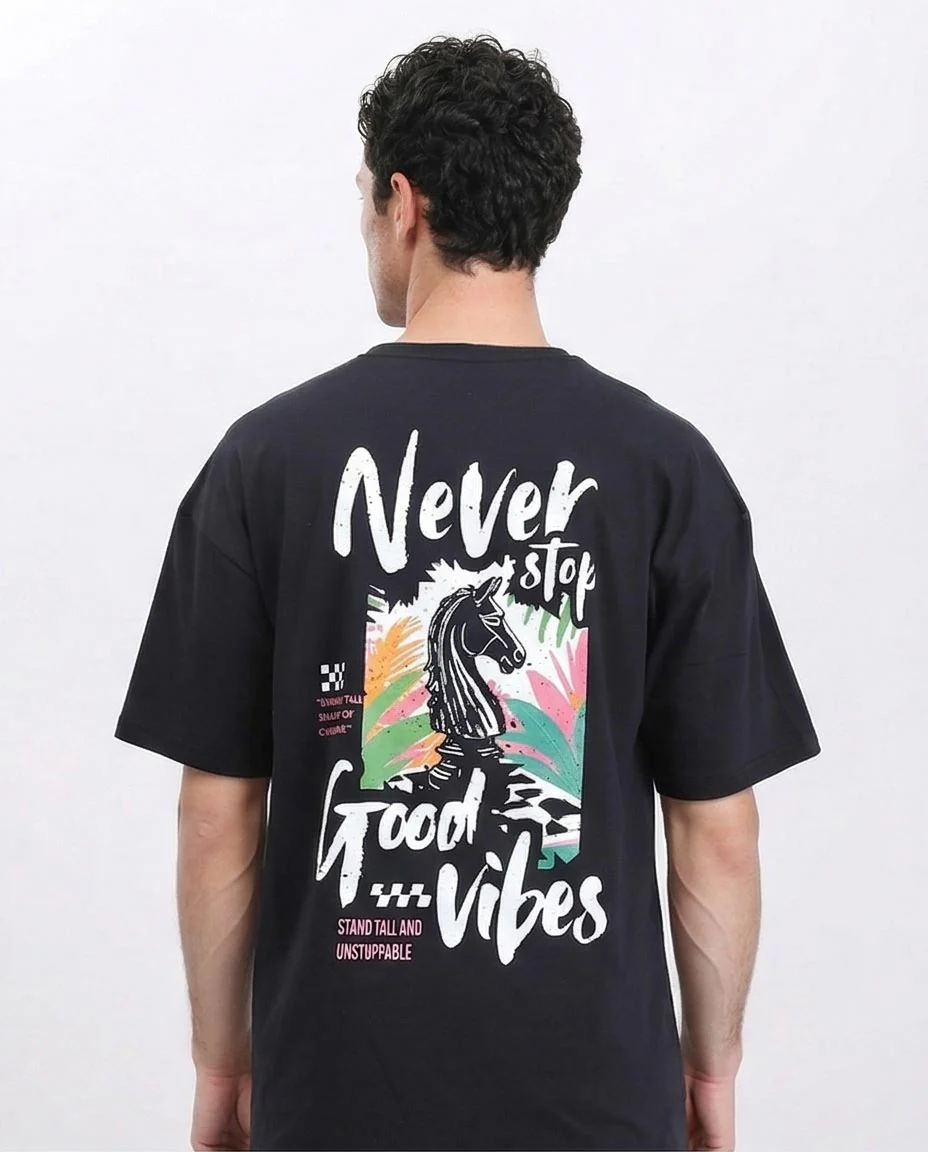 Ravin Men’s Oversized "Good Vibes" Graphic T-Shirt – Black - R210537 - Image 2