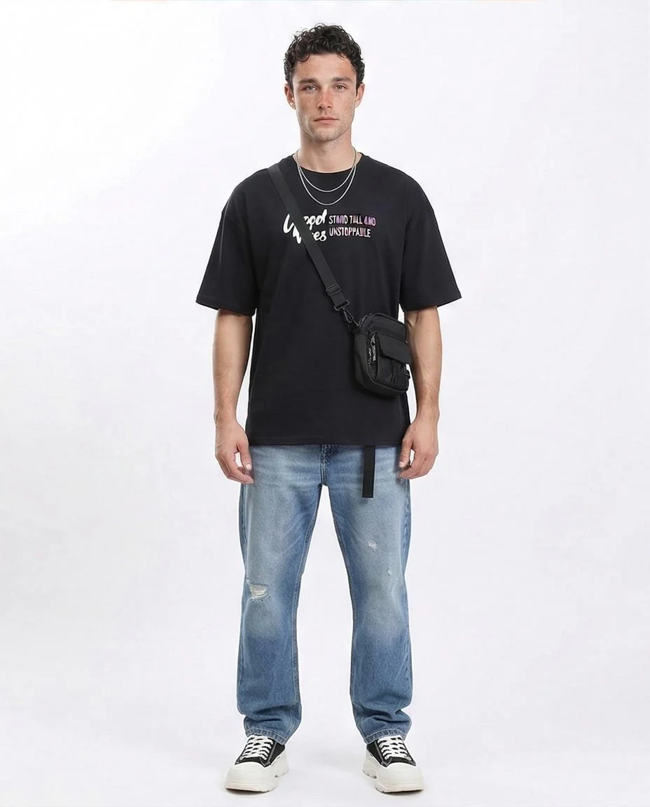 Ravin Men’s Oversized "Good Vibes" Graphic T-Shirt – Black - R210537 - Image 4
