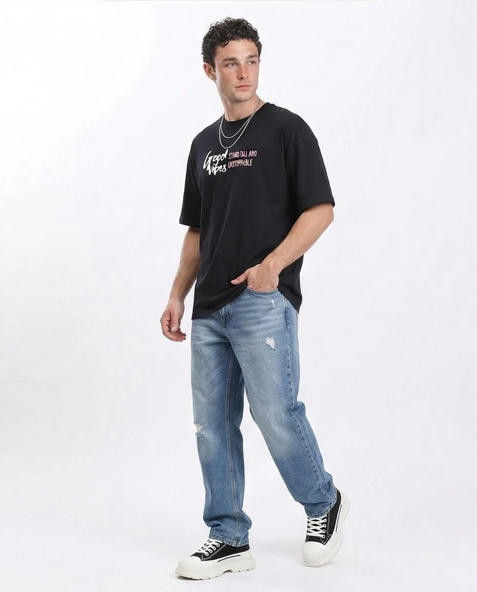 Ravin Men’s Oversized "Good Vibes" Graphic T-Shirt – Black - R210537 - Image 5