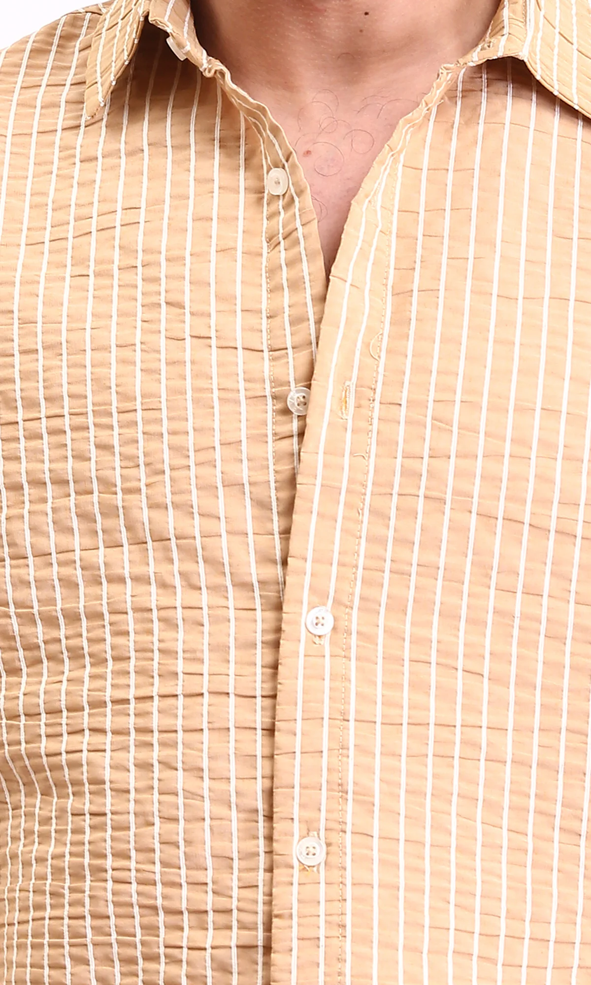 R210539 - Striped Long Sleeves Casual Shirt - Camel & White - Image 3