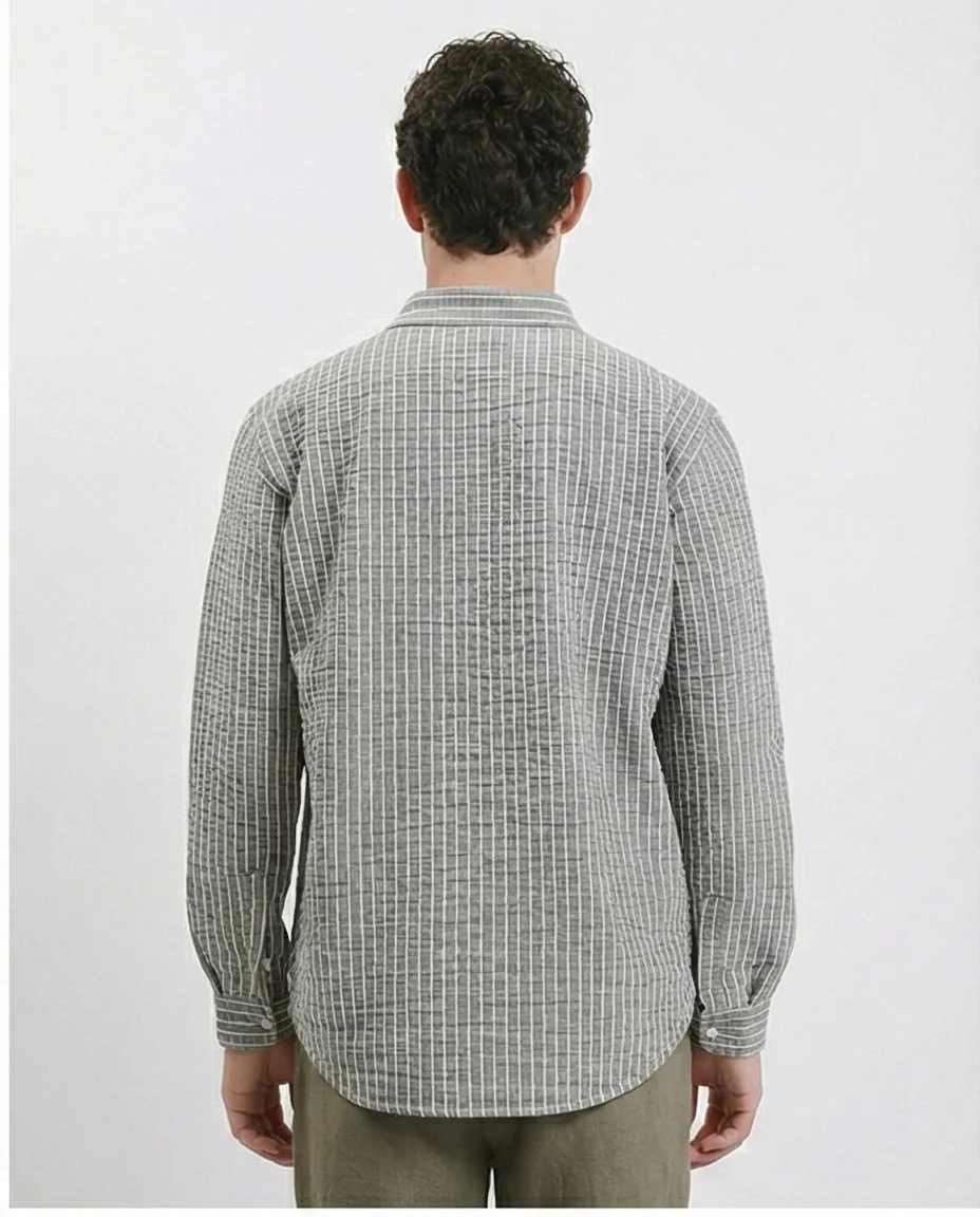 R210542 - Patterned Long Sleeves Cotton Shirt - Dark Grey - Image 2