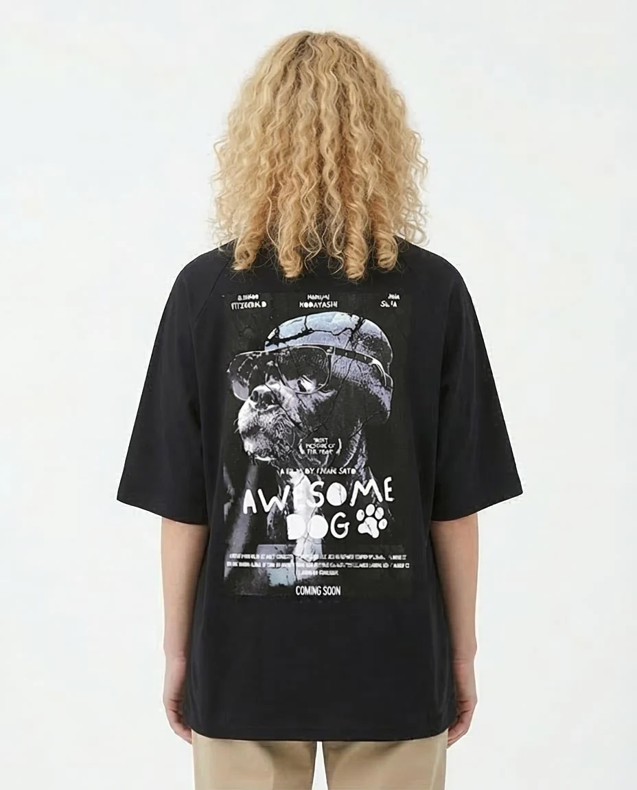 Ravin "Awesome Dog" Movie Poster Graphic Oversized Raglan T-Shirt – Black - R210547 - Image 2