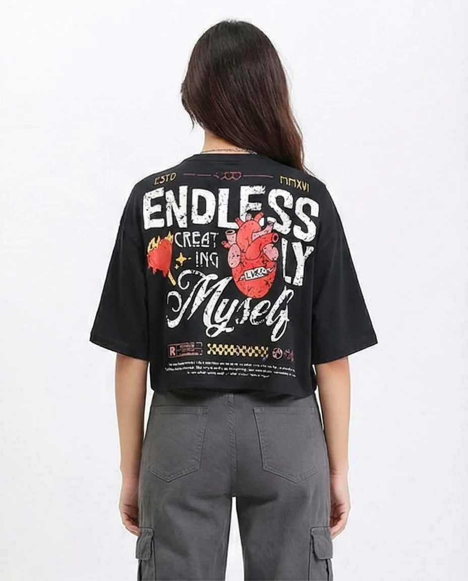 R210550 - Printed Slip On Short Tee - Black - Image 2