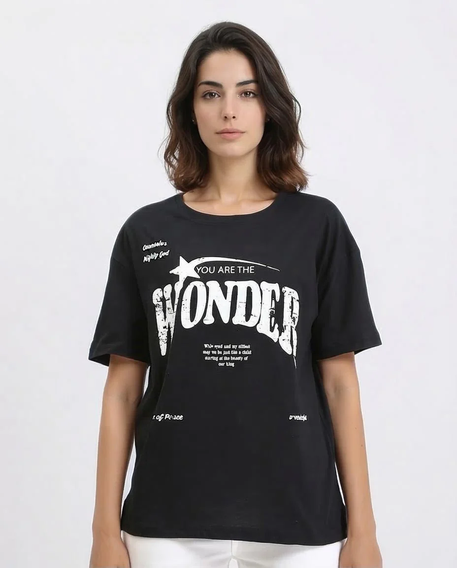 Ravin Women’s Relaxed-Fit "WONDER" Graphic T-Shirt – Black/White - R210563