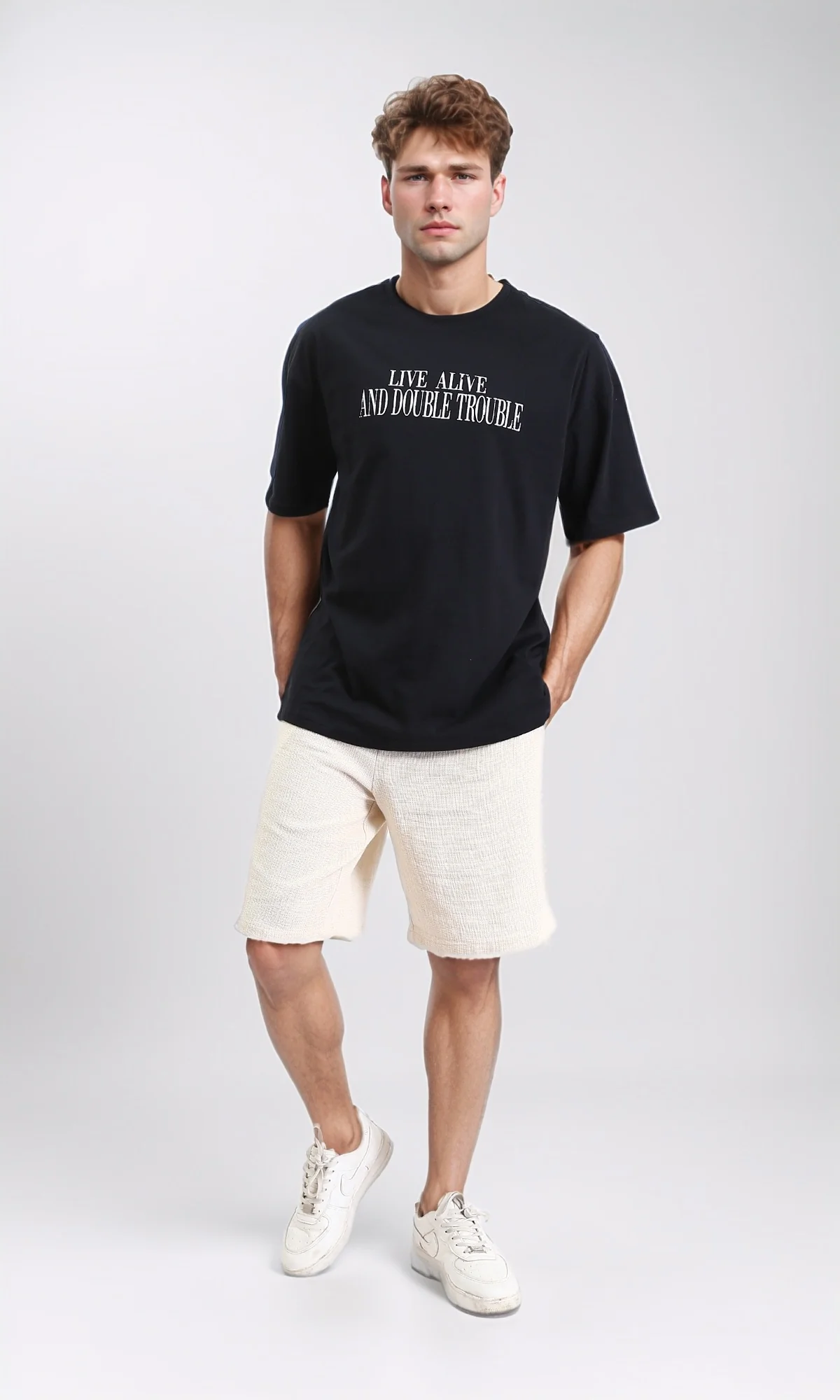 R210566 - Self Pattern Slip On Summer Shorts - Beige - Image 5