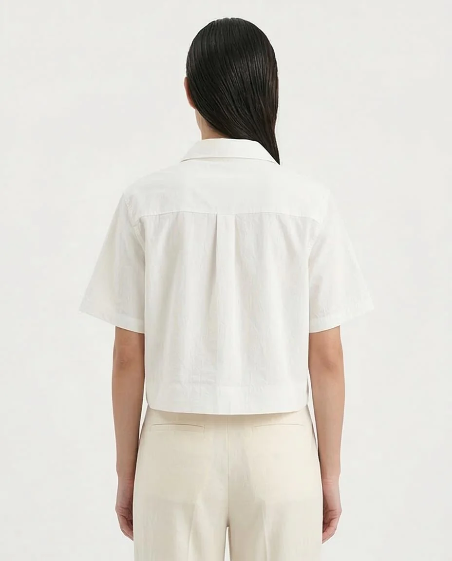 Ravin Women’s Textured Cotton Cropped Boxy Shirt - White - R210614 - Image 2