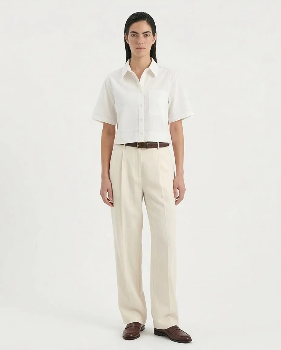 Ravin Women’s Textured Cotton Cropped Boxy Shirt - White - R210614 - Image 3