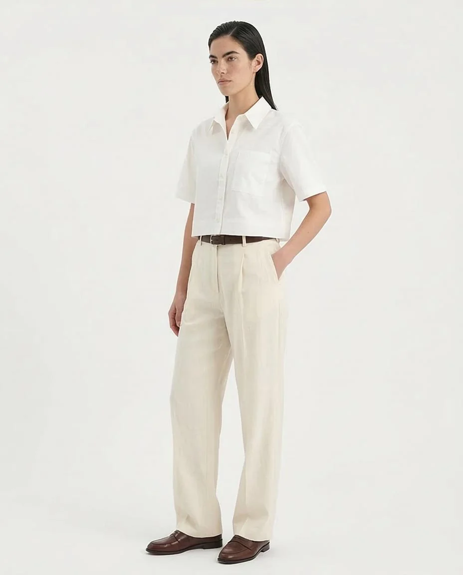 Ravin Women’s Textured Cotton Cropped Boxy Shirt - White - R210614 - Image 5