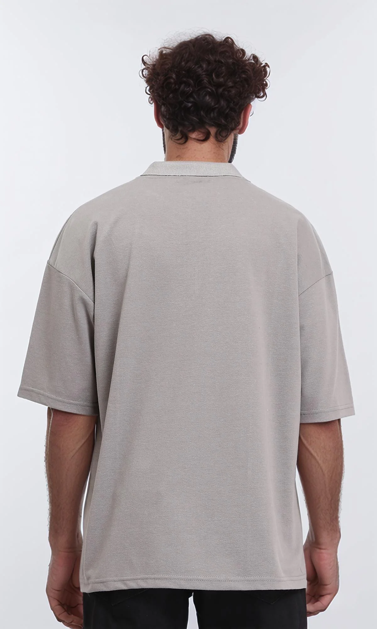 R210628 - Relaxed Fit Zipped Polo Shirt - Taupe - Image 2