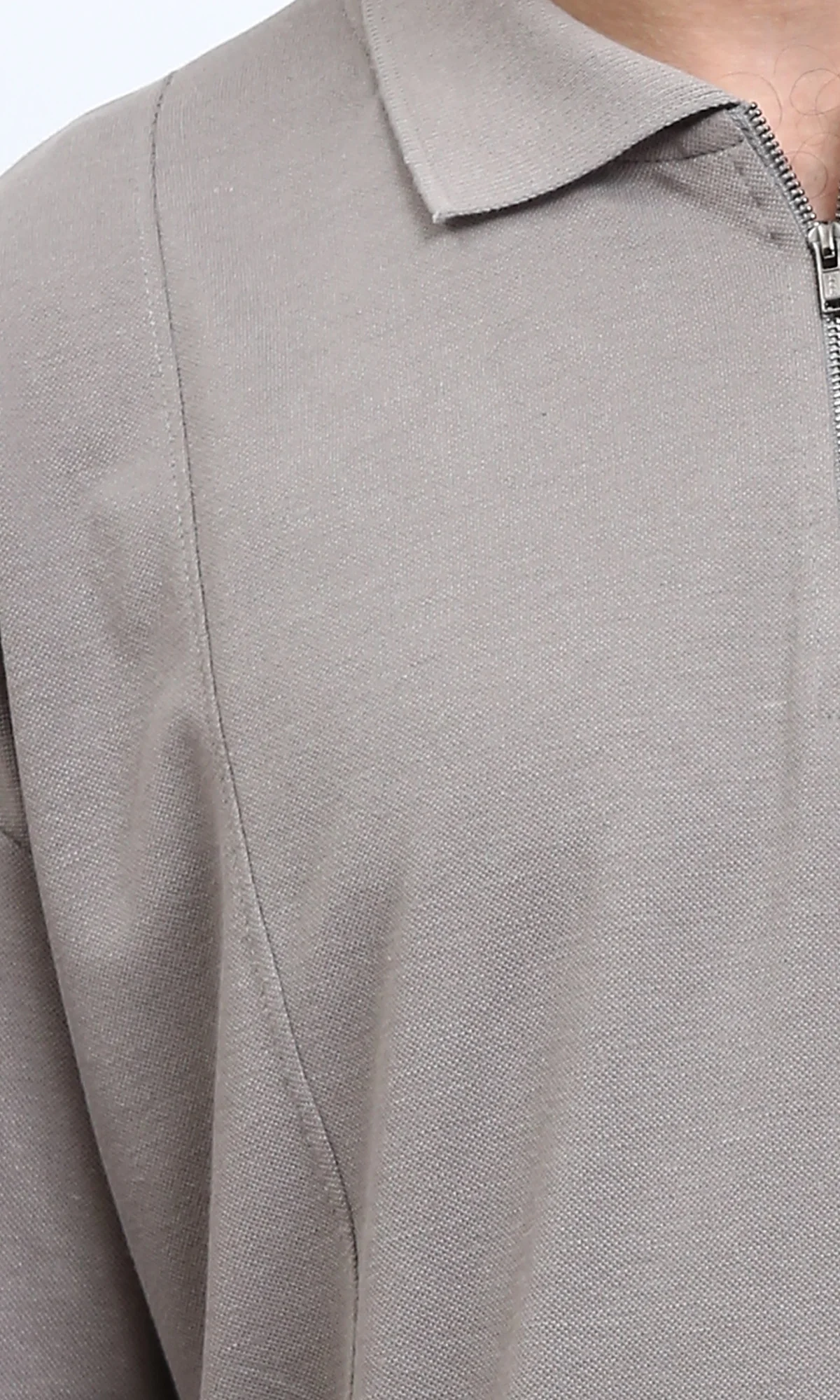 R210628 - Relaxed Fit Zipped Polo Shirt - Taupe - Image 3