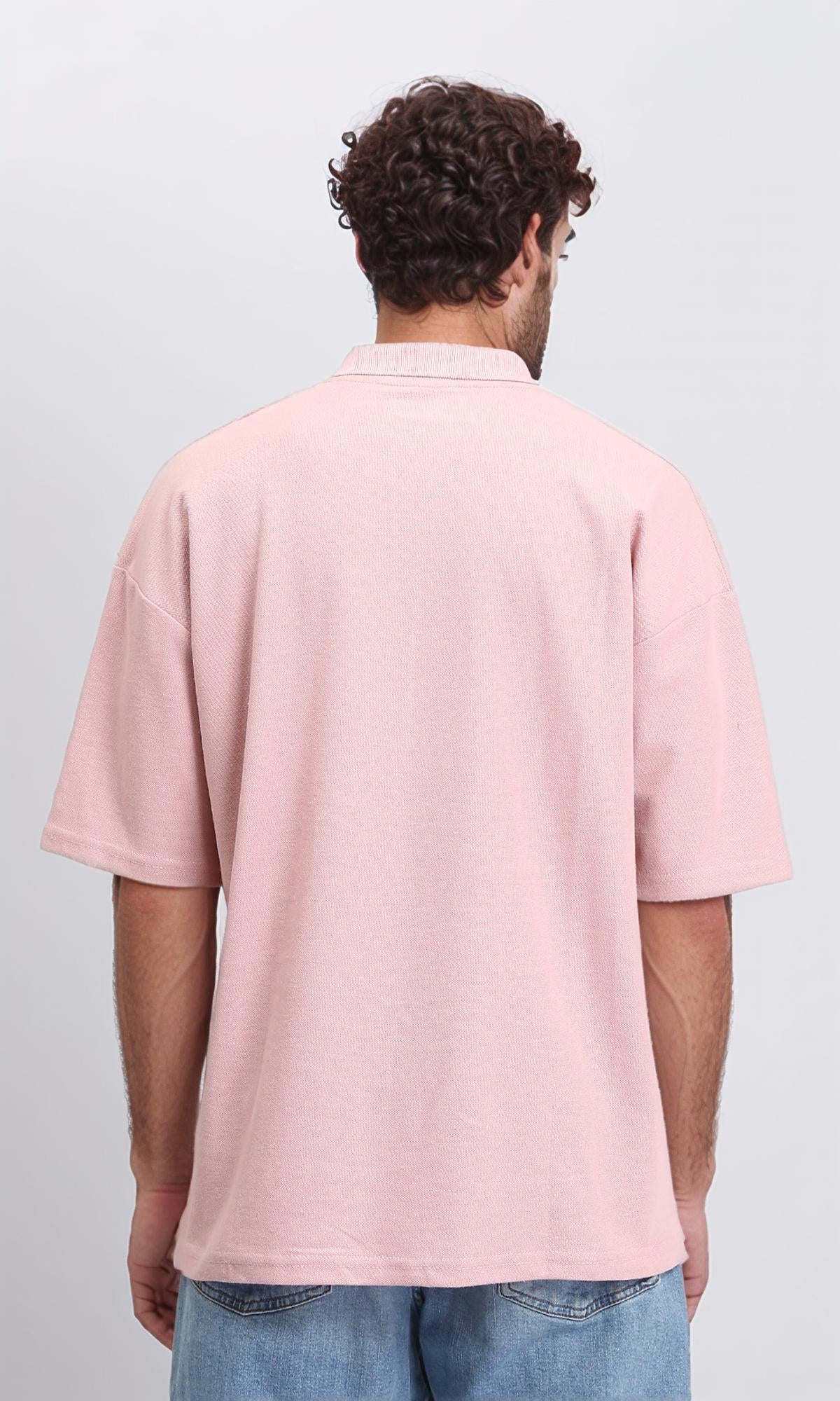 R210630 - Relaxed Fit Zipped Polo Shirt - Rose - Image 2