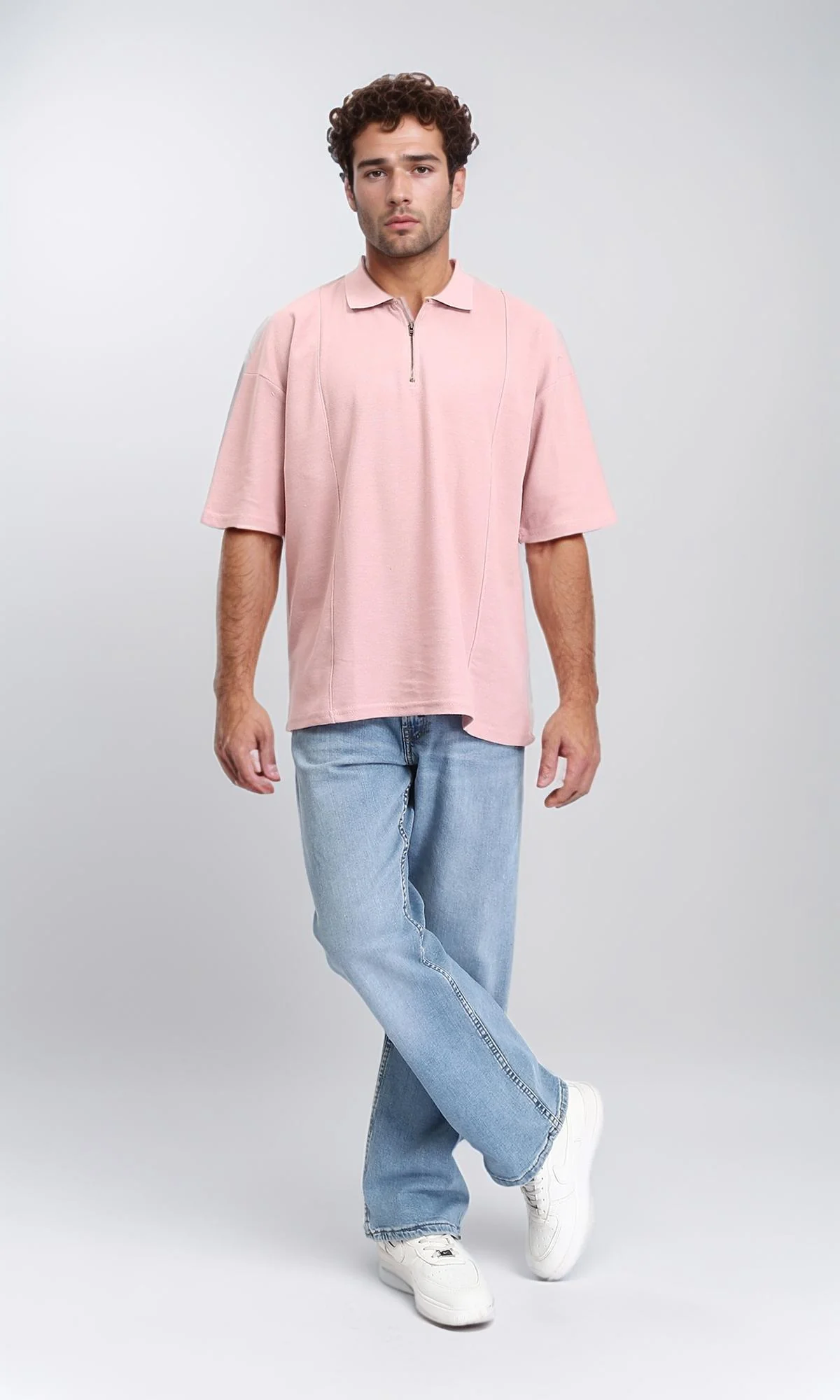 R210630 - Relaxed Fit Zipped Polo Shirt - Rose - Image 4