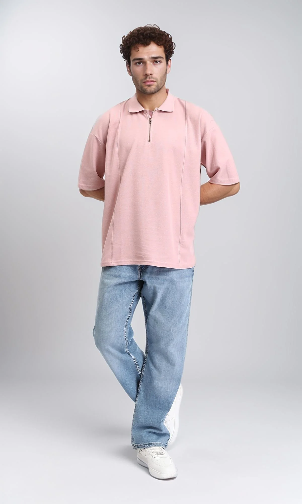 R210630 - Relaxed Fit Zipped Polo Shirt - Rose - Image 5