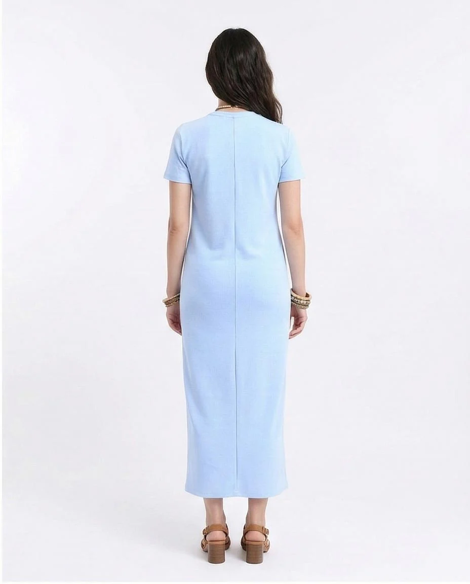 Ravin Women’s Essential Ribbed Column Maxi Dress – Light Blue - R210658 - Image 2