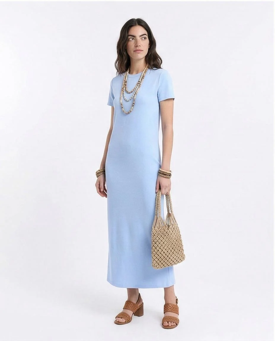 Ravin Women’s Essential Ribbed Column Maxi Dress – Light Blue - R210658 - Image 4