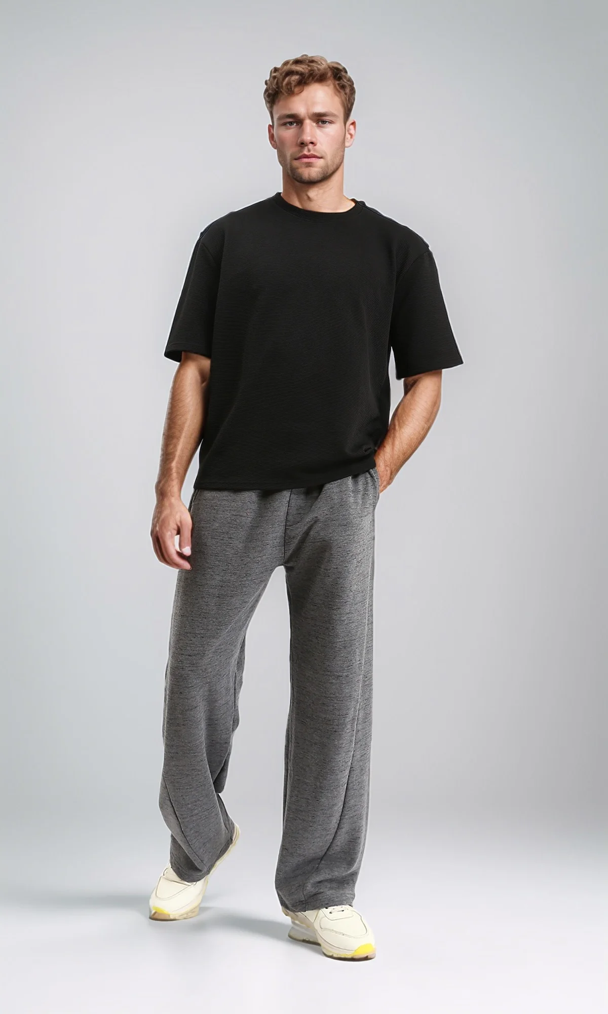 R210692 - Elastic Waist Wide Leg Pants - Heather Grey - Image 4