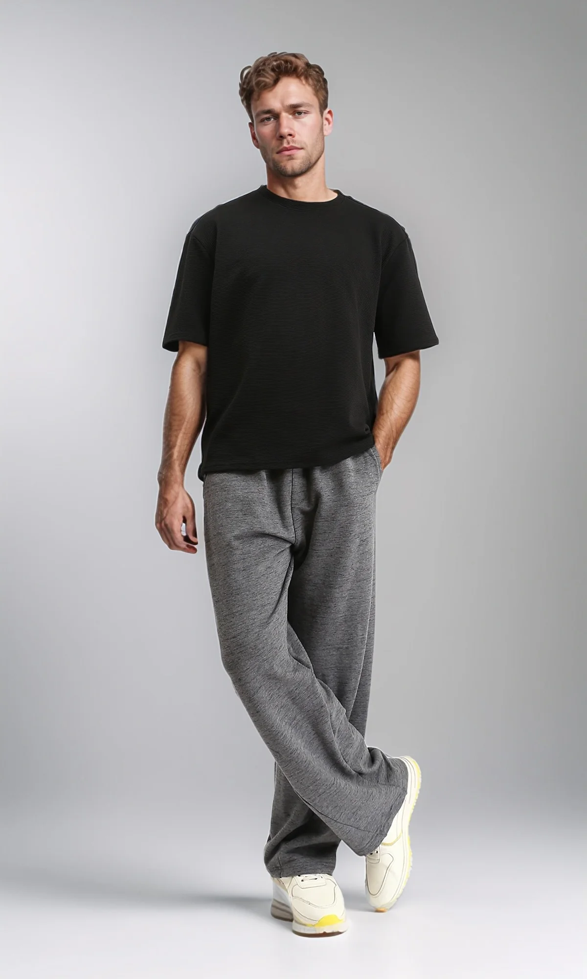 R210692 - Elastic Waist Wide Leg Pants - Heather Grey - Image 5
