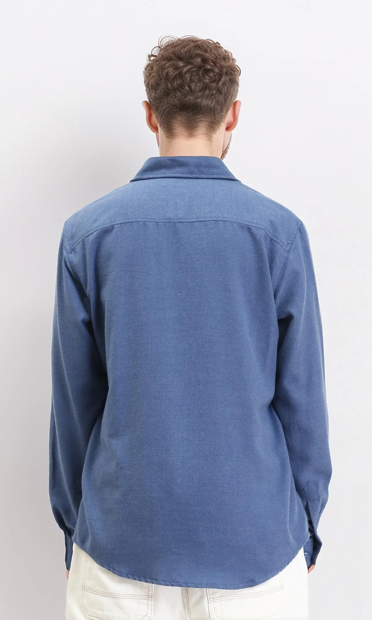 R210694 - Solid Long Sleeves Cotton Shirt - Steel Blue - Image 2