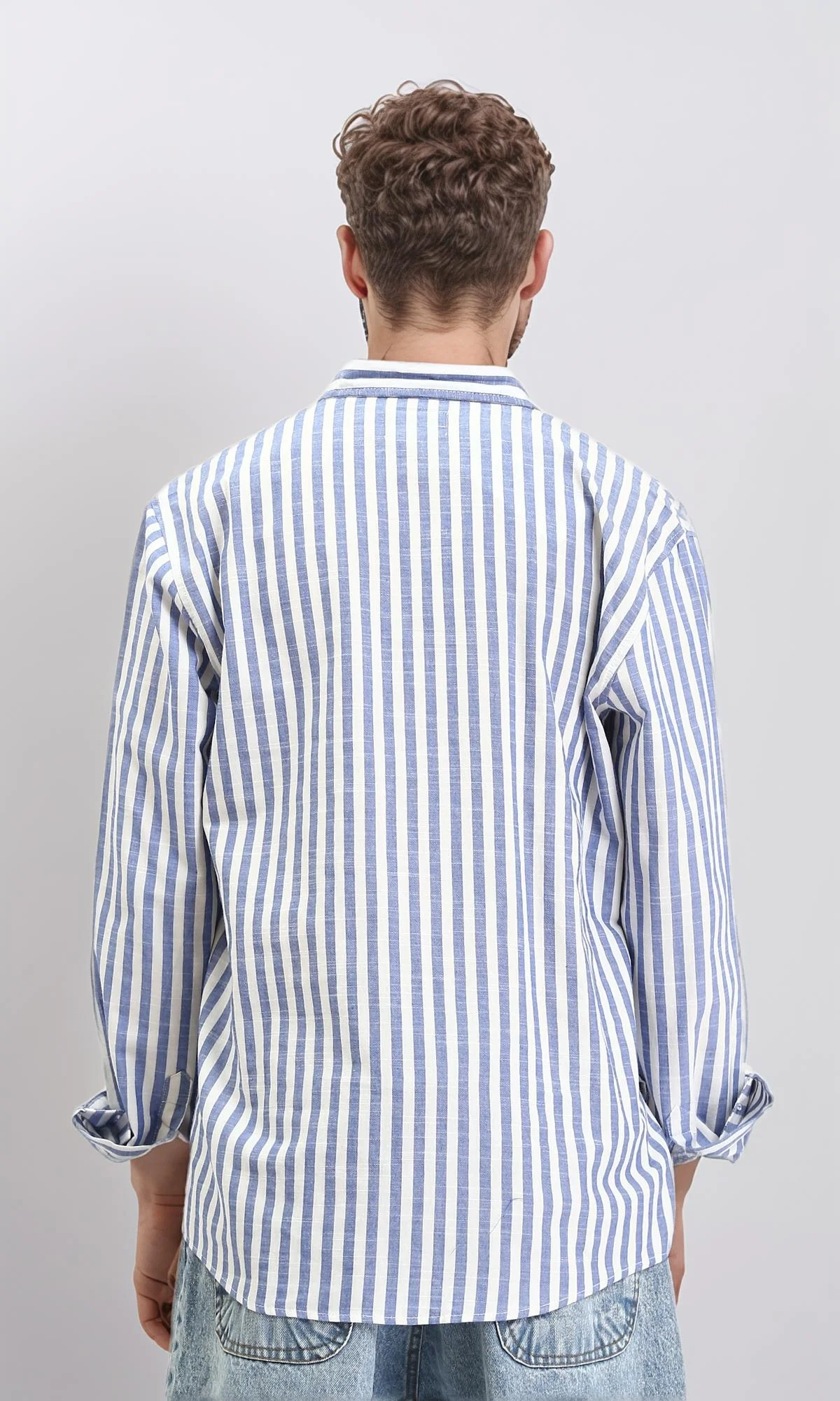 R210695 - Striped Buttoned Down Casual Shirt - Navy Blue & White - Image 2