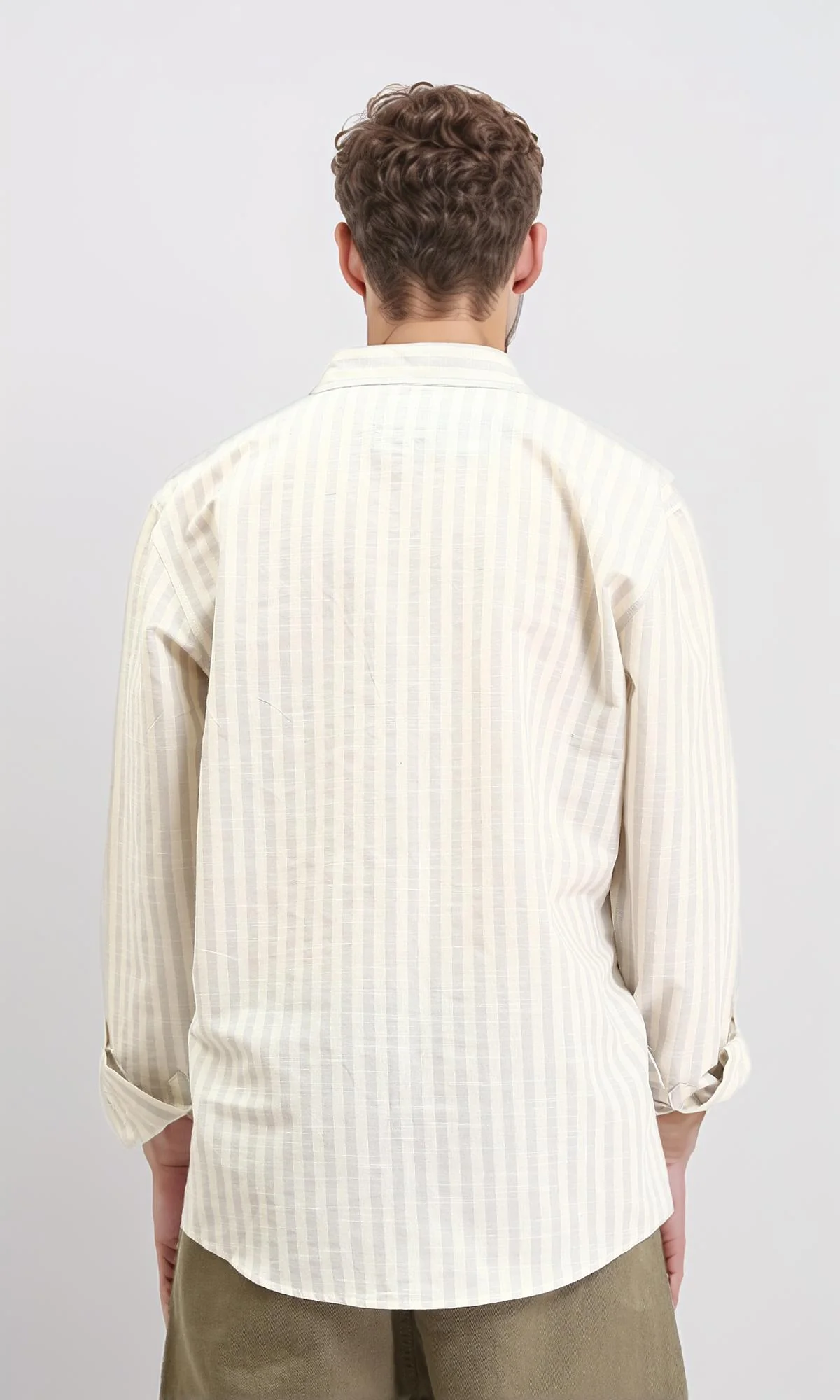 R210696 - Striped Buttoned Down Casual Shirt - Light Yellow & Light Grey - Image 2