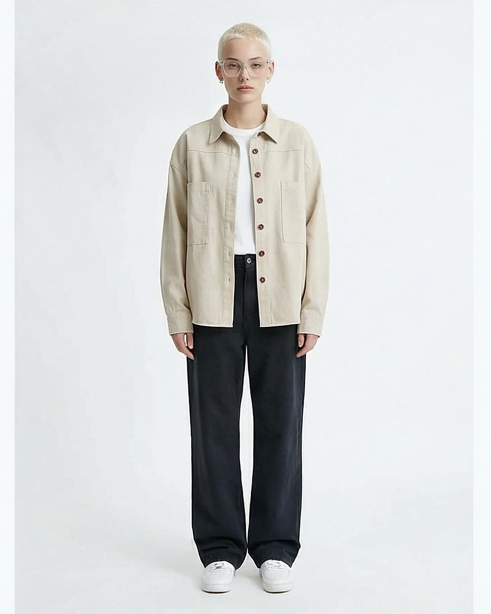 R210715 - Solid Casual Shirt with Front Pockets - Dark Beige - Image 4