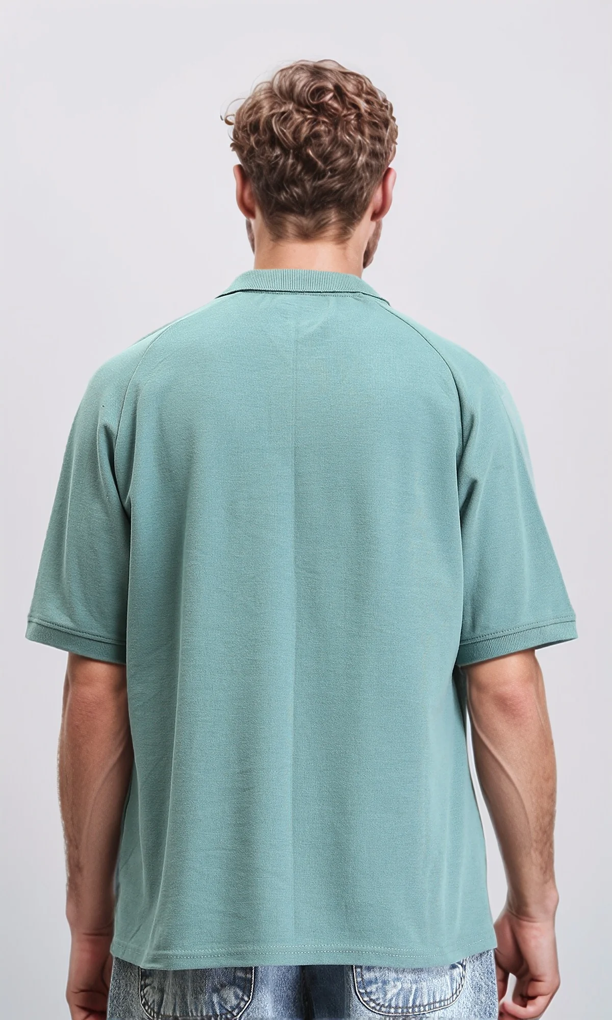 R210781 - Buttoned Neck Elbow Sleeves Polo Shirt - Dark Mint - Image 2