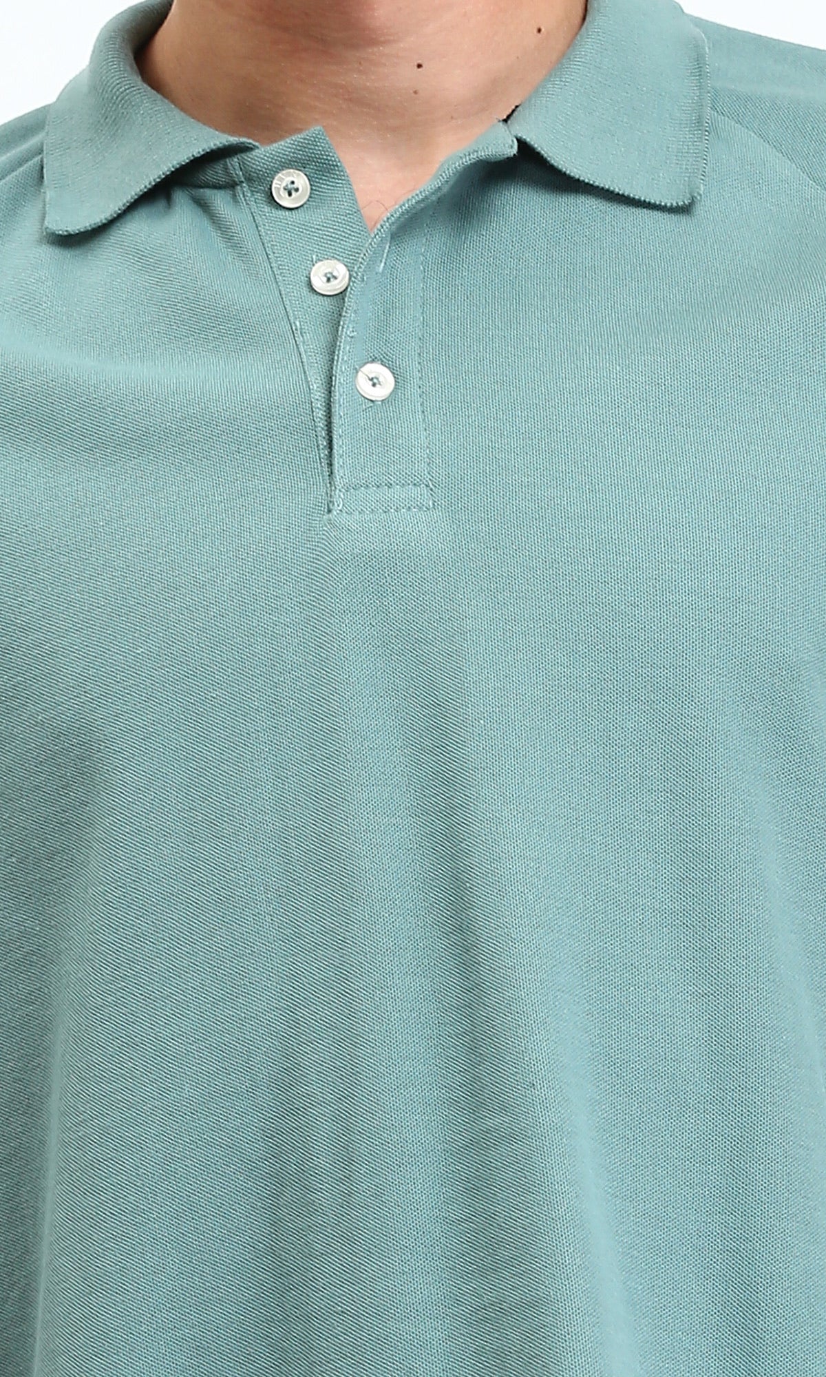R210781 - Buttoned Neck Elbow Sleeves Polo Shirt - Dark Mint - Image 3