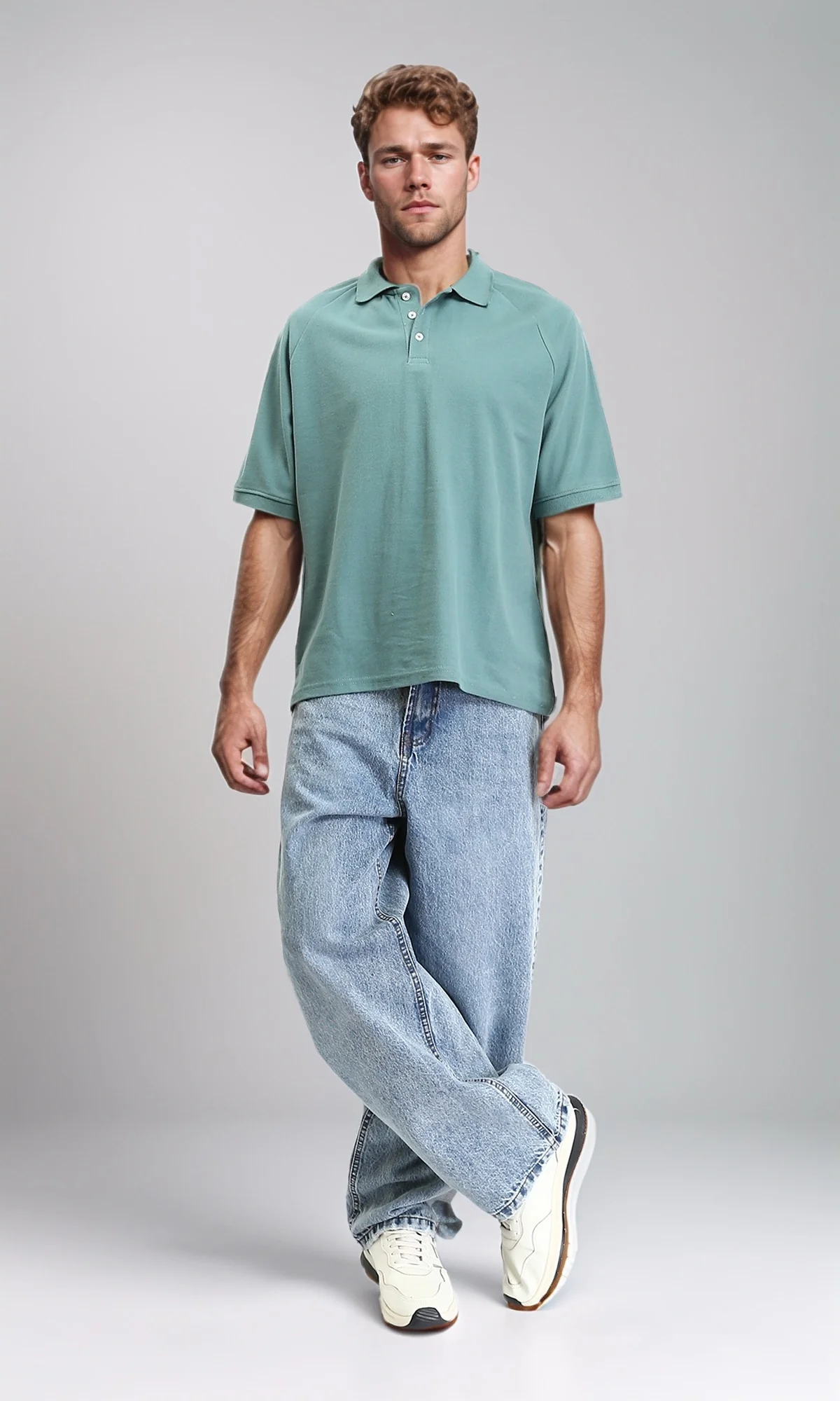 R210781 - Buttoned Neck Elbow Sleeves Polo Shirt - Dark Mint - Image 4