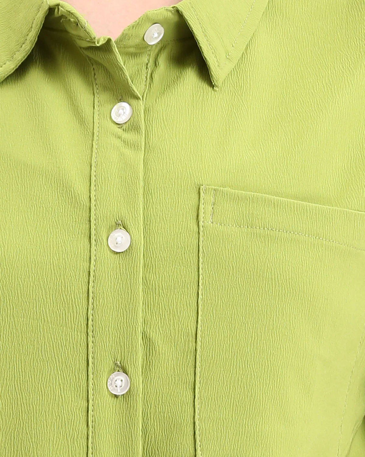 Ravin Women’s Crinkle-Textured Short Sleeve Boxy Shirt - Lime - R210793 - Image 4