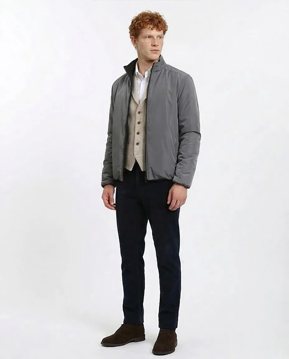 Ravin Men’s Reversible Full-Zip Padded Jacket – Smooth & Quilted Dual-Texture- Black & Dark Grey - R210815 - Image 4