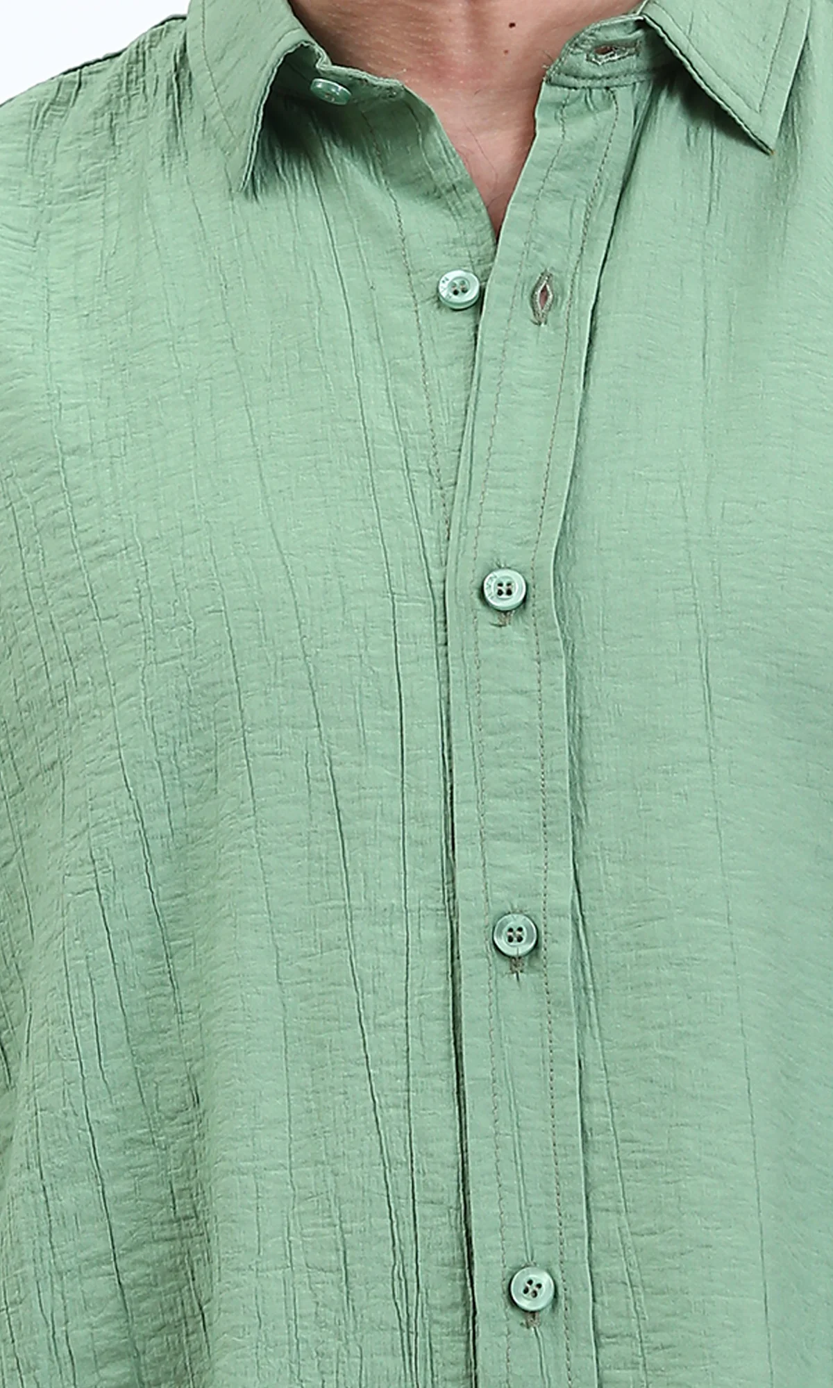 R210821 - Textured Long Sleeves Comfy Shirt - Green - Image 3