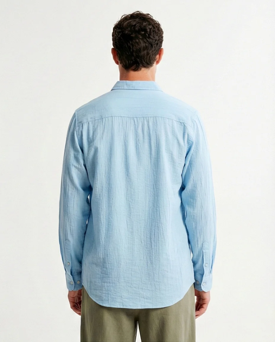 R210822 - Textured Long Sleeves Comfy Shirt - Sky Blue - Image 2